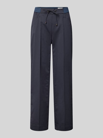 Produktfoto, Wide Fit stoffen broek in 7/8-lengte Model 'Sue' van TONI, katoenmix met persplooien, elastische band met tunnelkoord, steekzakken, maat 36 bandwijdte 34 cm, binnenbeenlengte 66 cm, donkerblauw, gladde textuur, rechte pijpen