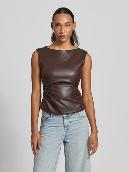 NOISY MAY® Top in leerlook model 'SANDY' Chocoladebruin - 4