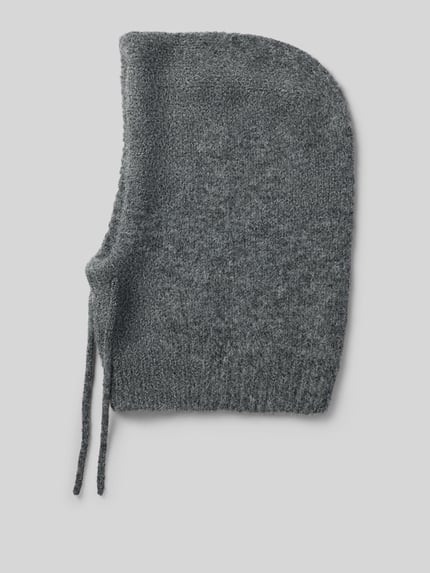 Productfoto, Mütze mit Kapuze Asnoopy Cap van OPUS in effen grijs breisel met matte look, structuurpatroon, koorden, capuchon en trekkoord, detailopname