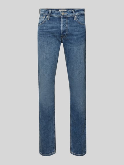 Produktfoto, Slim Fit Jeans mit 5-Pocket-Design Modell 'GLENN' von Jack & Jones, bio-bawełniany mix, krój slim fit, Szerokość w rozmiarze 32/32: 44 cm, długość nogawki: 80 cm, tekstura gładka, kolor niebieski