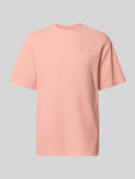 Produktfoto, Oversized Fit T-Shirt mit Strukturmuster von KARL KANI aus Baumwoll-Mix mit Logo-Stitching, Herren T-Shirt, rosa Textur