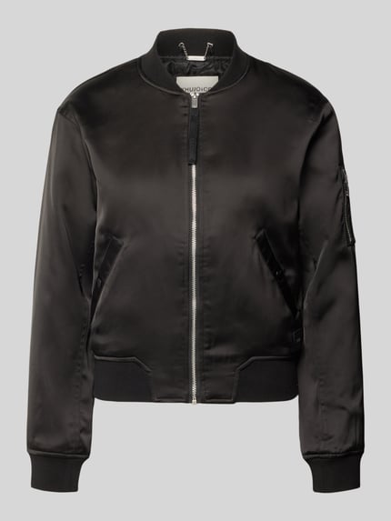 Produktfoto, Regular Fit Bomberjacke mit Stehkragen Modell 'Beth' van khujo, elastische materiaalmix, steekzakken, ritssluiting, zwart, gladde textuur