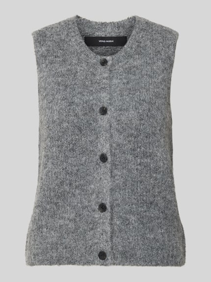 Produktfoto, grauer Regular Fit Pullover mit Woll-Anteil Modell 'NOVAH' von VERO MODA, weiche Textur, glatte Knöpfe, Damen Pullover