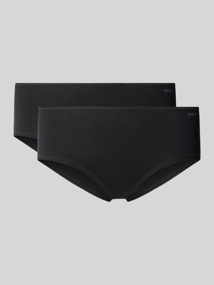 Produktfoto, Slip mit Logo und elastischem Bund von SKINY aus schwarzem Baumwoll-Elasthan-Mix, glatte Textur, körpernahe Passform