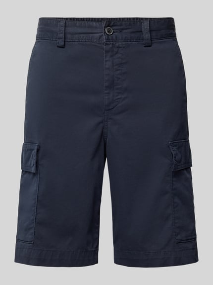 Produktfoto, Relaxed Fit Cargoshorts aus Baumwoll-Mix Modell 'SISLA' von BOSS Orange in Dunkelblau, unifarben mit Cargotaschen und Label Patch