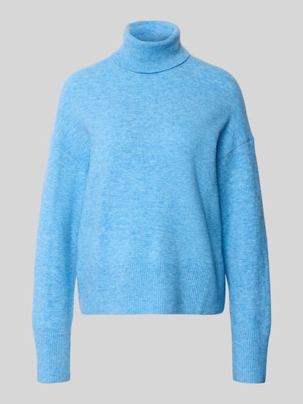 Produktfoto, Regular Fit Rollkragenpullover aus Schurwoll-Mix von Marc O'Polo Denim, hellblauer Melange-Strick mit gerippten Abschlüssen