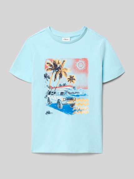 s.Oliver RED LABEL Regular Fit T-Shirt aus reiner Baumwolle Helltuerkis 1