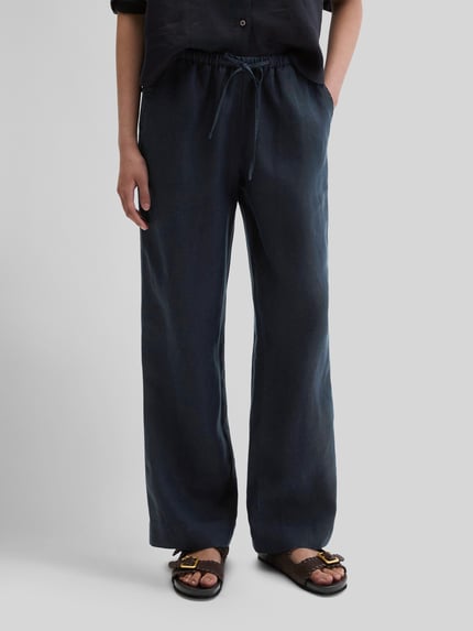Marc O'Polo Spodnie o kroju straight fit z czystego lnu Granatowy 4