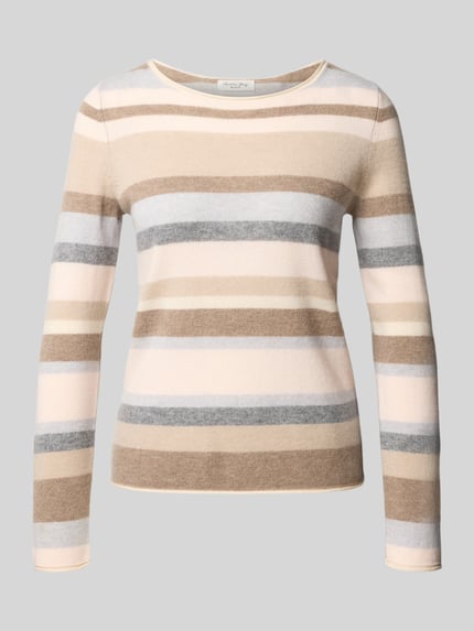 Produktfoto, Regular Fit Longsleeve aus reinem Kaschmir von Christian Berg Woman, Strick-Optik, Mehrfarbige Streifen, Rundhalsausschnitt