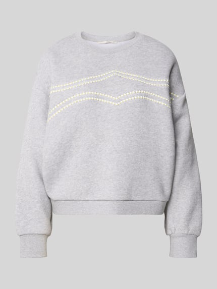 Productfoto, Oversized Sweatshirt met ronde hals van Lanius, katoenmix, oversized fit, verlaagde schouders, elastische boorden, label-stiksel, lichtgrijs met geborduurde lijnen, zachte textuur