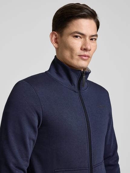 Tom Tailor Regular fit sweatjack met opstaande kraag en rubberen logoprint Marineblauw - 3