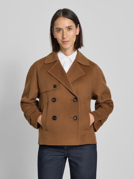 Max Mara Studio Kurtka wełniana o kroju regular fit z mieszanki żywej wełny i jedwabiu z domieszką kaszmiru model ‘NUPAR’ Koniakowy 4