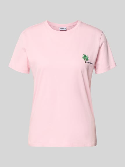 Produktfoto, T-Shirt mit Motiv-Stitching von Jake*s Casual in zartem Rosa, Reine Baumwolle, Regular-Fit, Rundhalsausschnitt, dezente Textur