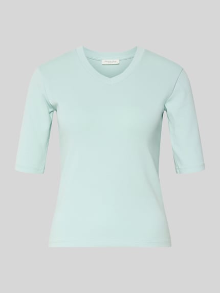 Produktfoto, T-Shirt mit Rundhalsausschnitt von Christian Berg Woman aus Baumwoll-Elasthan-Mix, Slim-Fit, 1/2-Arm, Rückenlänge 53 cm, hellblau