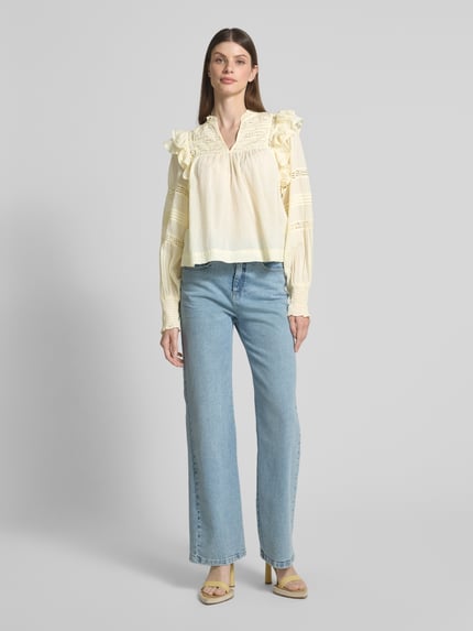 Neo Noir Bluzka o kroju regular fit ze koronką szydełkową model ‘Mauri’ Pastelowy żółty 1