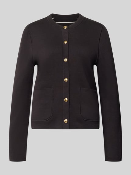 Produktfoto, schwarze Regular Fit Strickjacke aus Baumwoll-Mix von Tommy Hilfiger, goldene Knöpfe, Damen Strickjacke von Tommy Hilfiger