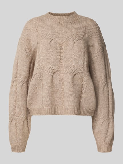 PIECES Relaxed Fit Strickpullover mit Woll-Anteil Modell 'JENNA' Beige 2