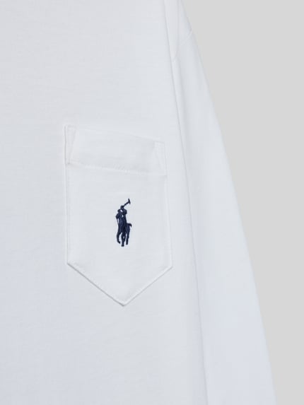 Produktfoto, Regular Fit Langarmshirt aus reiner Baumwolle von Polo Ralph Lauren Teens in Weiß, unifarben, Jersey mit Logo-Stitching auf Brusttasche.