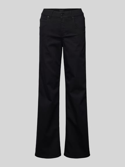 Produktfoto, Slim Fit Jeans z 5 kieszeniami, prosty krój, bawełna, model 'CICI' od Angels, czarny kolor, dama, gładka faktura