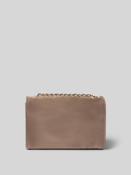 Produktfoto, beigefarbene Umhängetasche mit Logo-Detail Modell 'DIVINA' von Valentino Bags, glatte Textur, goldfarbene Kette, Damen Umhängetasche