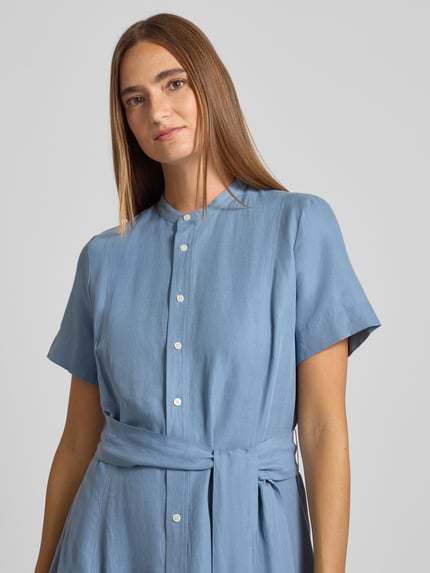 Polo Ralph Lauren Getailleerde midi jurk van een mix van zijde en linnen met katoen Bleu - 3