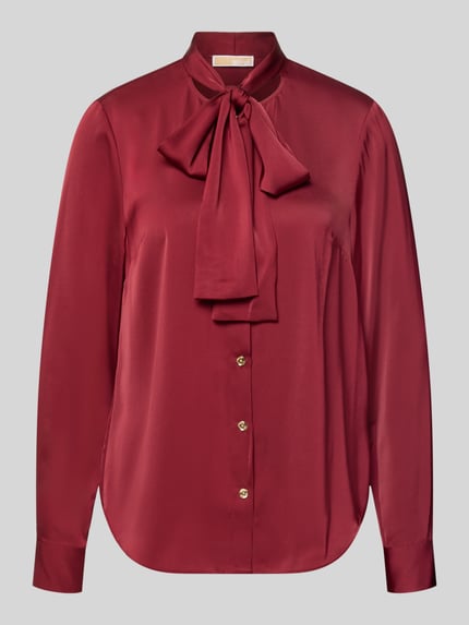 Produktfoto, Schluppenbluse aus Satin von MICHAEL Michael Kors in Bordeaux, glänzender Stoff, Knopfleiste, Regular Fit, Rundhalsausschnitt