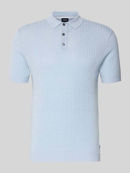 Produktfoto, Slim Fit Poloshirt in Strick-Optik Modell 'Vanceo' von JOOP! Collection, hellblau, reine Baumwolle, kurzärmelig, feine Wabenstruktur