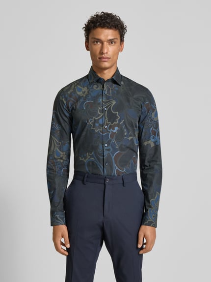 OLYMP No. Six Regular fit vrijetijdsoverhemd met all-over bloemenprint Olijfgroen - 4