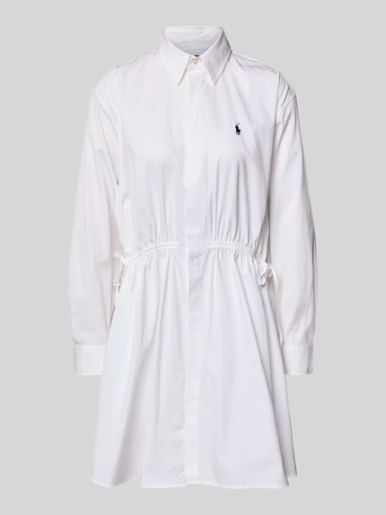 Produktfoto, tailliertes Hemdblusenkleid aus reiner Baumwolle von Polo Ralph Lauren in Weiß mit Hemdkragen, Kordelzug und Logo-Stitching