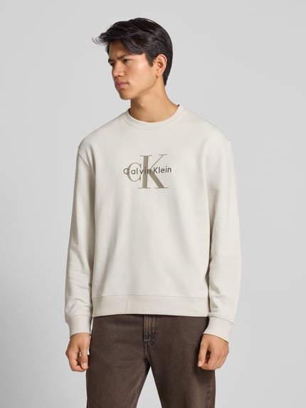 Calvin Klein Jeans Regular fit sweatshirt met logoprint, model 'Terry' Offwhite - 4