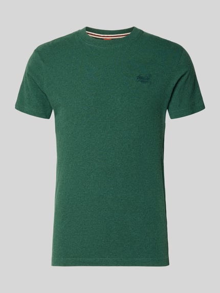 Produktfoto, Regular Fit T-Shirt mit Logo-Stitching von Superdry in Dunkelgrün, reine Baumwolle, Rundhalsausschnitt, klassische Form