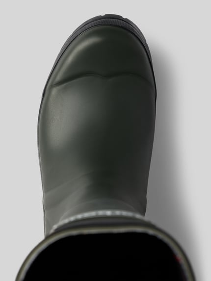 Produktfoto, Gummistiefel mit Label-Detail Modell 'Abbey Tall Welly' von Barbour in dunklem Grün, glatte Textur, Damen Stiefel / Boots von Barbour