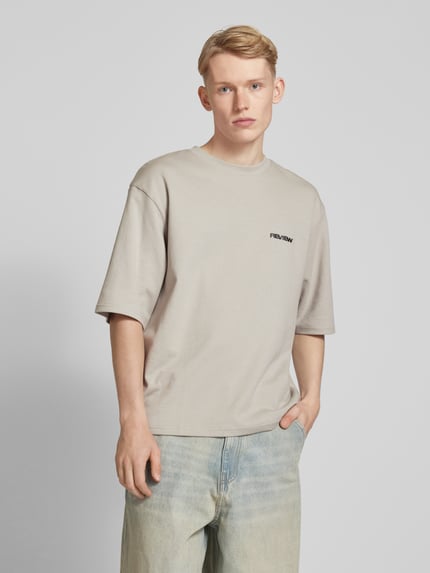 REVIEW Oversized T-shirt met labelprint Middengrijs - 4