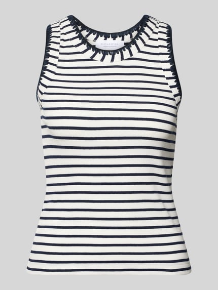 Produktfoto, Tanktop mit Stitchings und Rundhalsausschnitt von Rich & Royal, gestreift, Baumwoll-Elasthan-Mix, Slim-Fit, Ripp-Optik