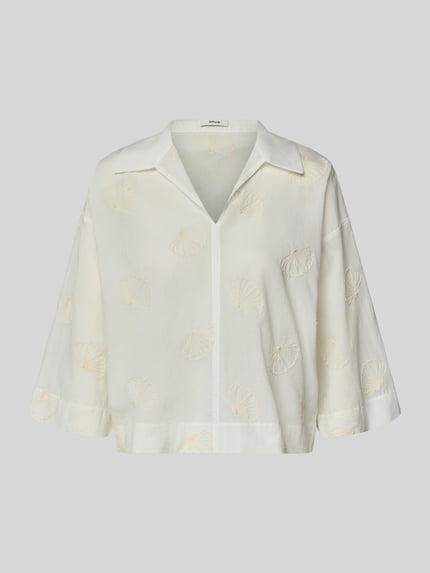 Produktfoto, Boxy Fit Bluse mit Stitchings Modell 'Famoni' von OPUS, mieszanka bawełny, pudełkowy krój, hafty, kołnierzyk koszulowy, dekolt w serek