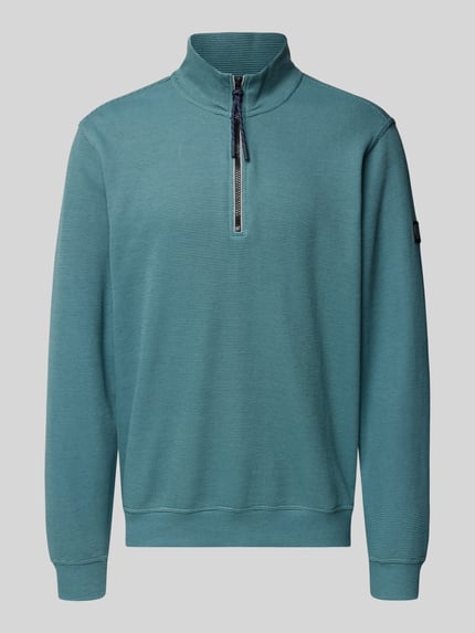 Productfoto, Regular Fit Troyer met opstaande kraag en ritssluiting van Lerros in katoenmix, structuurpatroon, blauwgroen kleur.
