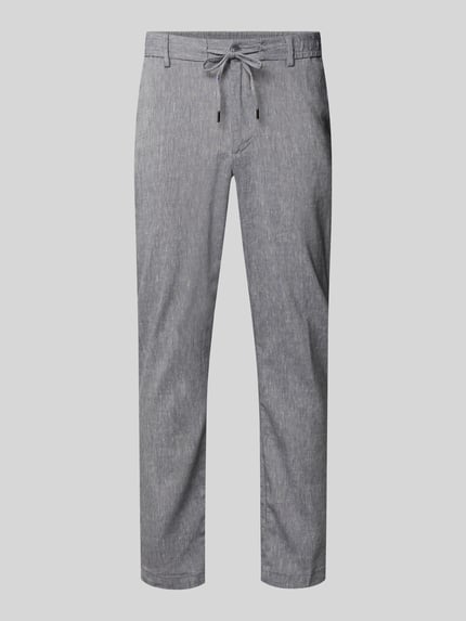 Produktfoto, Modern Fit Straight Leg Hose aus Leinen-Mix Modell 'KANE1' von BOSS, Optik: Unifarben, Regular-Fit, Tunnelzug, seitliche Eingrifftaschen, Paspeltaschen, feine Struktur, grauer Farbton, Material: Leinen-Mix.