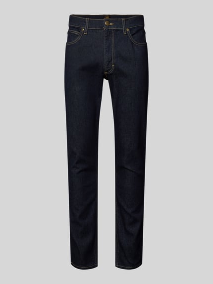 Produktfoto, dunkelblaue Slim Fit Jeans im 5-Pocket-Design Modell 'LUKE' von Lee, körpernaher Baumwoll-Mix mit Stretch-Anteil
