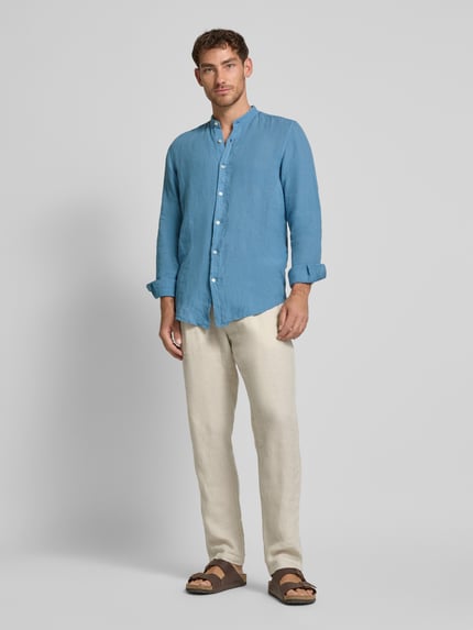 BOSS Orange Regular Fit Leinenhemd mit Stehkragen Modell 'Race' Rauchblau 1