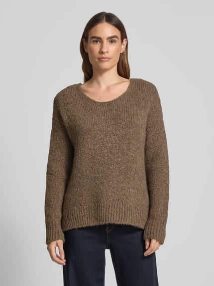 Milano Italy Sweter z dzianiny krój loose fit z mieszanką wełny i alpaki Piaskowy 4