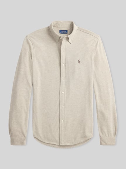 Produktfoto, Regular Fit Freizeithemd aus reiner Baumwolle von Polo Ralph Lauren in Optik: Unifarben, Button-Down-Kragen, Piqué-Textur, Logo-Stitching, Langarm, Sportmanschette, durchgehende Knopfleiste