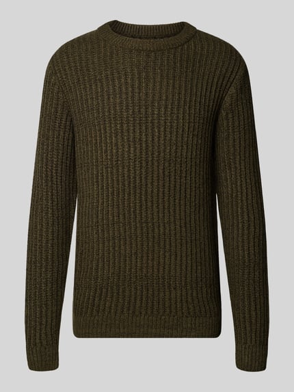 Produktfoto, Pullover mit Label-Detail von JACK & JONES in Strickoptik, unifarben, Struktur, Rundhals, Langarm, Rippstrick