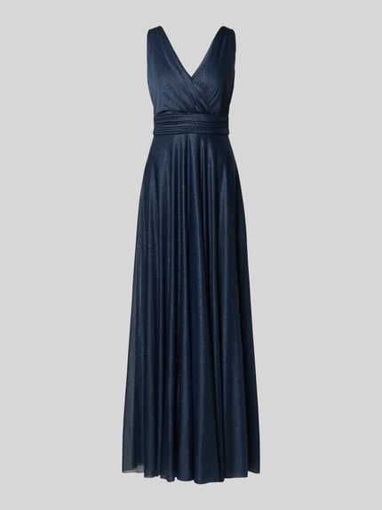 Christian Berg Cocktail Abendkleid mit V-Ausschnitt und Taillenband Marine Melange 2