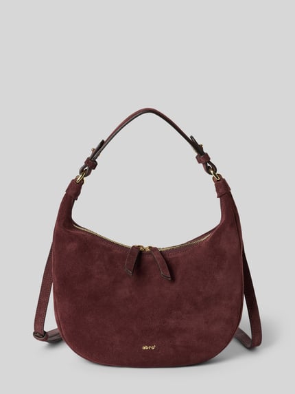Produktfoto, Hobo Bag aus echtem Leder Modell 'NANA' von Abro in Dunkelrot mit kurzem Henkel, Schulterriemen und metallic Label-Detail, Reißverschluss am Hauptfach, samtige Textur, Damenaccessoire