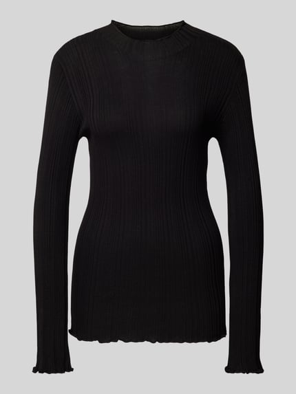 Gina Tricot Sweter z dzianiny z mieszanki wiskozy z falistym wykończeniem Czarny 2