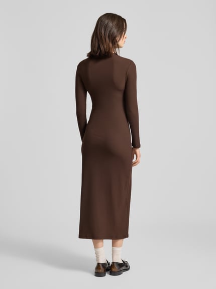 VILLA SOPHIE Maxi-jurk met labelstitching, model 'MALI' Donkerbruin - 5