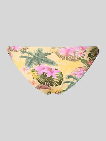 Produktfoto, Bikinihose im Allover-Look Modell 'LIMETROPIC VAIVA' van Banana Moon, dames bikinibroekje, materiaalmix met stretch, nauwsluitend, all-over look, geel met tropische bloemen, gladde stof