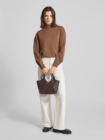 Fynch-Hatton Sweatshirt van viscosemix met opstaande kraag, model 'STAND UP COZI' Middenbruin gemêleerd - 1