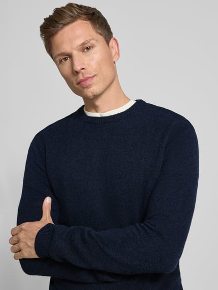 Blend Strickpullover mit gerippten Abschlüssen Modell 'BRANKO' Dunkelblau Melange 3
