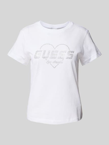 GUESS Activewear T-Shirt mit Strasssteinbesatz Modell 'NARCISO' Weiss 2